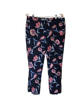 Lands End Womens Mid Rise Straight Leg Floral Pants Size 12 Cotton dBlue